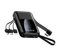 Power Bank 10000mAh Fast Charging Portable Charger with Built-in Cables, Small USB C Battery Pack for iPhone 16 15 14 13 Android Samsung Google Pixel etc(Black)