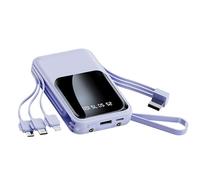 Power Bank 10000mAh Fast Charging Portable Charger with Built-in Cables, Small USB C Battery Pack for iPhone 16 15 14 13 Android Google Pixel etc (Purple)