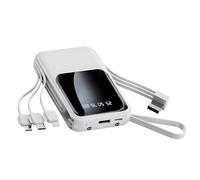 Power Bank 10000mAh Fast Charging Portable Charger with Built-in Cables, Small USB C Battery Pack for iPhone 16 15 14 13 Android Samsung Google Pixel etc (White)