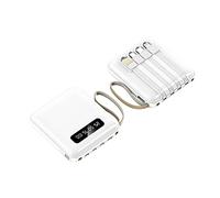 Power Bank 10000mAh, Portable Charger with Built-in 4 Cables, USB C Power bank Battery Pack with LCD Display for Smartphones Tablets. (White, 10000mah)