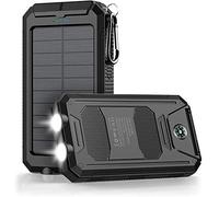 Power Bank,10000mAh Solar Charger Power-Bank with Flashlight Big Capacity Outdoor Travel Portable Fast Charger External Battery,Black