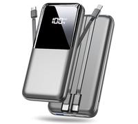 Power Bank 15000mAh, Portable Charger with 3 Ports & 2 Built-in Cables, USB C Fast Charging Powerbank External Battery Pack Compatible with iPhone 16 15 14 13 Android and more, Gray