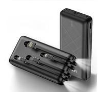 Power Bank 20000mAh 18W Portable Charger with Built in Cables, 4 Output 2 Input & Flashlight, Ultra High Capacity Safer External Battery Pack Compatible with iPhone Android Tablet & etc (Black)