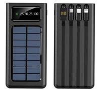 Power Bank,20000mAh Solar PowerBank with Flashlight Outdoor Travel Portable Fast Charger External Battery with Built in Cables 2pcs Big Capacity Backup Battery with Led Display