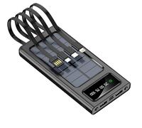 Power Bank 30000Mah Portable Solar Charger, Fast Charging Battery Pack Built-In 3 Kinds Output Cable And LED Bright Flashlights for All Cell Phone And Electronic Devices,Black