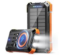 jskei Solar Power Bank - 49800mAh Type-C 5V3.1A Fast Charging Power Bank. Equipped with a, Wireless Charging, Powerful Flashlight, IP65 Outdoor Waterproof (Orange-4) (Orange-5)