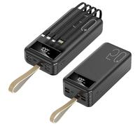 Power Bank，50000Mah, 1A Fast Charging External Battery Pack with LED Display & 4 Cables, 7 Outputs & 4 Inputs Portable Charger,Black,80000mAh