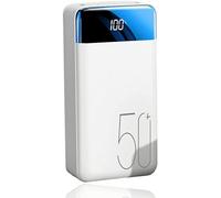 Power Bank，, 50000Mah Portable Charger High Capacity External Battery Pack with 3 Output & LED Flashlight and LCD Display Quick Charge s for Smart Phones and More(White)