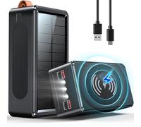 Power Bank 90000mAh Solar Charger, 35W PD Fast Charging & 15W Wireless Charging, Portable Charger with 7 Ports, LED Flashlight, Large Capacity Powerbank for Camping, Outdoor (Black)