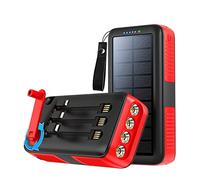 Power Bank， Compact Solar Built in Cable Hand Crank Charger Powerbank Waterproof LED Flashlight Multifunctional External Battery Pack 2PCS,Red,10000mAh