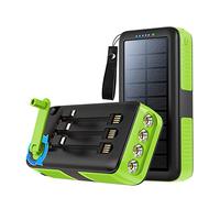 Power Bank， Compact Solar Built in Cable Hand Crank Charger Powerbank Waterproof LED Flashlight Multifunctional External Battery Pack 2PCS,Green,10000mAh