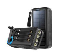Power Bank， Compact Solar Built in Cable Hand Crank Charger Powerbank Waterproof LED Flashlight Multifunctional External Battery Pack 2PCS,Black,30000mAh
