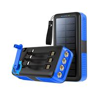 Power Bank Compact Solar Built in Cable Hand Crank Charger Powerbank Waterproof Mergency LED Flashlight Multifunctional External Battery Pack 2PCS,Blue,30000mAh