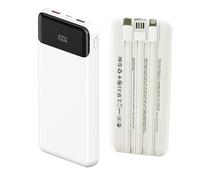 Power Bank Fast Charging 10000mAh, Capacity 3.7V Portable Charger USB Input & Output Power Bank with LCD Display Battery Pack Compatible Built-in 3 Cables (White, 10000, Milliamp Hours)