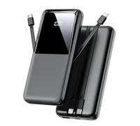 Power Bank Fast Charging, 15000mAh Portable Charger with Built-in Cables, USB-C Powerbank with LED Display & 4 Outputs, Battery Pack Compatible with iPhone 17 16 15 14 13 Android and more, Black