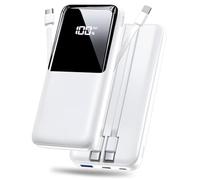 Power Bank Fast Charging 15000mAh, Portable Charger with Built-in Cables, USB-C Powerbank with LED Display & 4 Outputs, Battery Pack Compatible with iPhone 16 15 14 13 Android and more, White