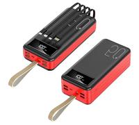 power bank fast charging,50000Mah Power Bank, 1A Fast Pack with LED & 4 Cables, 7 Outputs & 4 Inputs Charger,Red,80000mAh