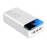 Power Bank, Fast Charging LED Display 50000Mah Portable Charger, High Capacity 3 Outputs Phone Battery Pack with Flashlight Compatible with Phone, And More,White