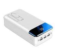 Power Bank， Fast Charging LED Display 50000Mah Portable Charger, High Capacity 3 Outputs Phone Battery Pack with Flashlight And More,White