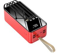 Power Bank，For And Mobile Phones Large Capacity Mobile With Digital Display And Fast Charging With Strong Light Flashlight(60000/Red comes with a built-in wire)