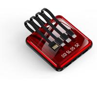 Power Bank，For Fast Charging Portable Charger 20000 Mah Large Capacity Mobile With Built-In Wire Control Mirror Digital Display Mobile (20000mAh/Red)