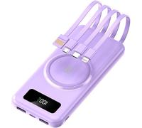 Power Bank,For Portable Charger Fast Charging mobile With Wireless Fast Charging 30000Mah Large Capacity Shared With Built-In 4-Wire Suitable,Purple
