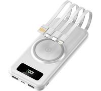 Power Bank,For Portable Charger Fast Charging mobile With Wireless Fast Charging 30000Mah Large Capacity Shared With Built-In 4-Wire Suitable,White
