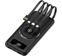 Power Bank,For Portable Charger Fast Charging mobile With Wireless Fast Charging 30000Mah Large Capacity Shared With Built-In 4-Wire Suitable,Black