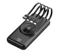 Power Bank Large-Capacity Emergency Comes with Four-Wire Large-Capacity Mobile Phone Convenient Mobile Power Supply,Black,20000mAh