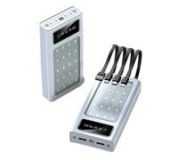 Power Bank, Mobile Phone Universal Built-in Line Charging Treasure 30000 Milliliters Charging Treasure Mini Portable Camping Light Mobile Power Supply (Color : White, Size : 30000mA