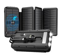 Power Bank， Multifunctional Solar Mobile 20000Mah with Its Own Cable Outdoor Waterproof Wireless Charging Treasure,PD20W