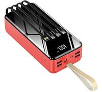 Power Bank，Portable 40000-100000Mah USB Charger Built-In Charging Cables Charge 8 Devices at The Same Time Fast Charge Large Capacity Battery Pack(Red,40000mah)