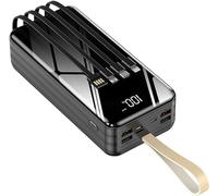 Power Bank， Portable 40000-100000Mah USB Charger Built-In Charging Cables Charge 8 Devices at The Same Time Fast Charge Large Capacity Battery Pack(Black,100000mah)