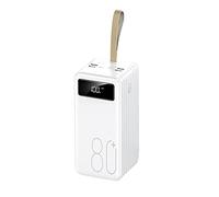 Power Bank Portable Charger 4 USB External Battery Pack LED Light High Capacity Battery Charger Built-in 3 Cable for Phones,White,40000mAh