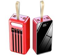 Power Bank Portable Charger Power Bank, Huge Capacity External Battery with Built-In 4 Cable And 7 Ports, Fast Charge Battery Pack for Phone Tablet And Other,Red,100000mAh