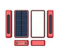 Power Bank， Portable Charger, Solar 30000Mah with 4 USB 5V 2.1A Outputs, Compact External Battery Pack for Cell Phone Charging, Outdoor Camping,Red,20000MAH