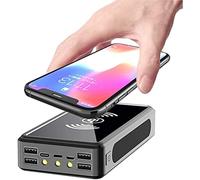 Power Bank,Portable Charger Solar Charger 50000Mh 18W Fast Charging Type C External Battery Packs With Wireless Charging 4 Usb Output Sos Led Flashlights Solar