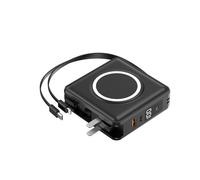 Power Bank,PowerBank/Comes with magnetic wireless fast charging five-in-one large-capacity 22.5W mobile power supply with plug(7000mAh/black)