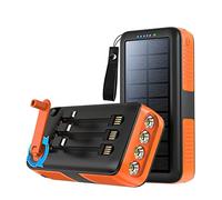 Power Bank，PowerBank， Compact Solar Built in Cable Hand Crank Charger Powerbank Waterproof Mergency LED Flashlight Multifunctional External Battery Pack 2PCS,Orange,10000mAh