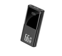 Power Bank，PowerBank，Portable 20000mAh 66W Fast Charging Built in 4 Cables Ultra-thin Compact External Battery Pack for Outdoor Camping Flashlight,Black,140 * 70mm