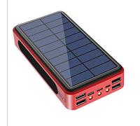 Power Bank, Solar 50000Mah, Solar Portable Charger 2020 Newest With 4 Usb Outputs & Type-C Input Waterproof 28 Led Portable Flashlight Battery Pack For Outdoor Activities,Red