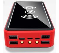 Power Bank, Solar Charger 100000Mah, Wireless Portable Solar Charger with LED And 4 USB Output Ports External Backup Battery Pack Huge Capacity Phone Charger,Red