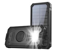 Power Bank，Solar Charger, 20000Mah Portable Wireless Charger with Flashlight And USB C Input/Output, Waterproof External Battery Pack for Camping Hiking Travel,Black