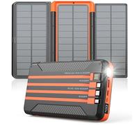 Power Bank Solar Charger 46800mAh Built in 4 Cables 3 Foldable Solar Panels, PD20W Fast Charging Portable Charger, LED Display Powerbank USB C in/Output, External Battery Pack with SOS Camping Light