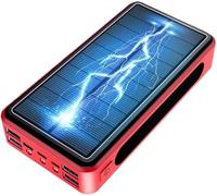 Power Bank, Solar Charger Solar 100000Mah, High Capacity Portable Charger Fast Charge External Battery Pack with LED Status Indicator, with 5 Outputs Compatible for Smartphones,Red
