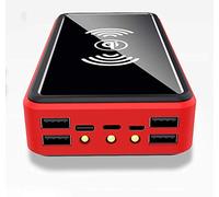 Power Bank Wireless Solar 100000mAh, 10W Solar Charger, Fast Charging External Battery Pack with 4 USB Outputs, Solar Portable Charger with LED Flashlight,Red