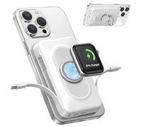 Power Bank with 2 Cables, 5-in-1 Portable Charger for Apple Watch & iPhone, 10000 mAh Magnetic Wireless Power Bank with Ring Holder, for iPhone 15/14/13/12 iWatch Ultra/9-1 White