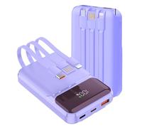 Power Bank With Built in Cables 10000mAh, 22.5W Fast Charge Portable Charger, USB C Battery Pack with 4 Outputs & 3 Inputs Compatible with iPhone 16 15 14 13 iPads Tablets and More