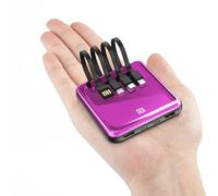 Power Bank with Built in Cables, 10000mAh Slim Portable Charger LED Display, Small External Battery Pack with 4 Inputs and 5 Outputs Phone Charger for iPhone Samsung Huawei iPad etc (purple)