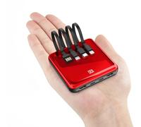 Power Bank with Built in Cables, 10000mAh Slim Smallest Portable Charger LED Display, Small External Battery Pack with 4 Inputs and 5 Outputs Phone Charger for iPhone Samsung Huawei iPad etc (red)